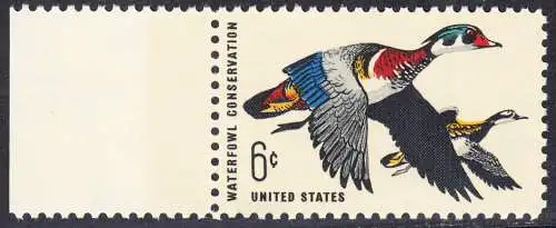 USA Michel 0971 / Scott 1362 postfrisch EINZELMARKE RAND links - Naturschutz: Wasservögel; Brautente 