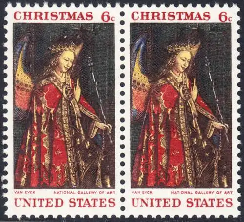 USA Michel 0972 / Scott 1363 postfrisch horiz.PAAR - Weihnachten: Die Verkündigung, Detail „Erzengel Gabriel“ 