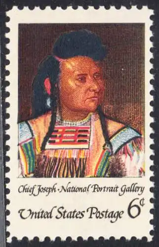 USA Michel 0973 / Scott 1364 postfrisch EINZELMARKE - Amerikanische Indianer, Eröffnung der National-Portrait-Galerie, Washington, DC;  Stammeshäuptling Joseph, genannt „Donner der Berge“ der Nez-Percé-Krieger