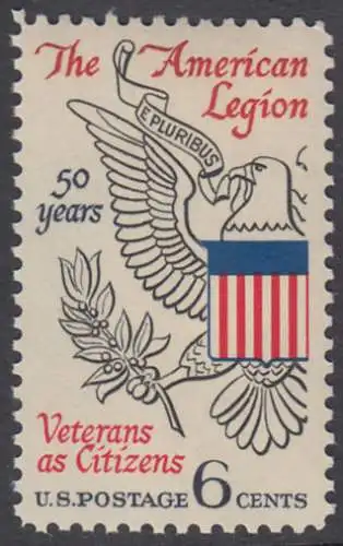 USA Michel 0979 / Scott 1369 postfrisch EINZELMARKE (Gumm.beeintr.) - 50 Jahre Veteranen-Vereinigung „American Legion“; Adler aus dem Großen Siegel