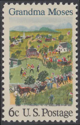 USA Michel 0980 / Scott 1370 postfrisch EINZELMARKE (a4) - Amerikanische Folklore: Grandma Moses; Anna Mary Moses, genannt Grandma Moses, Farmersfrau und Laienmalerin
