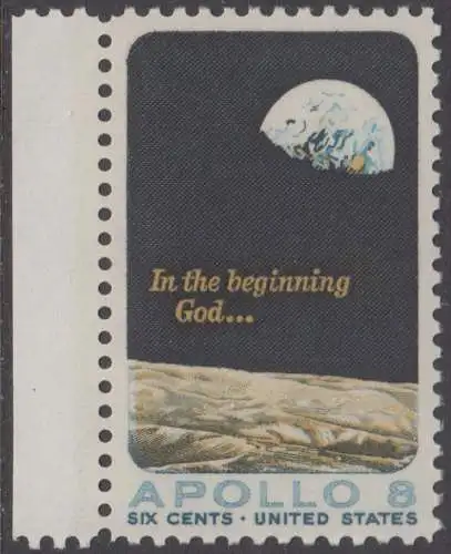 USA Michel 0981 / Scott 1371 postfrisch EINZELMARKE RAND links - Apollo 8; Erdhalbkugel über Mondlandschaft