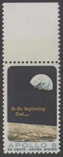 USA Michel 0981 / Scott 1371 postfrisch EINZELMARKE RAND oben - Apollo 8; Erdhalbkugel über Mondlandschaft