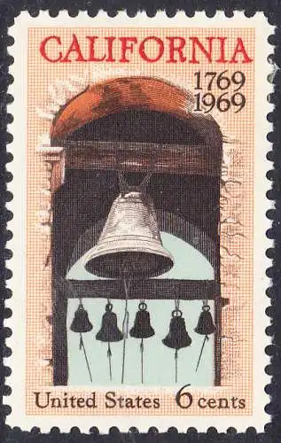 USA Michel 0983 / Scott 1373 mit Falzrest EINZELMARKE - Besiedelung von Kalifornien; Glockenturm der Carmel-Mission