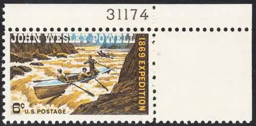 USA Michel 0984 / Scott 1374 postfrisch EINZELMARKE ECKRAND oben rechts m/ Platten-# 31174 - 100. Jahrestag der Colorado-River-Expedition von John Wesley Powell; Geologe