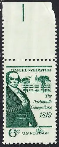 USA Michel 0991 / Scott 1380 postfrisch EINZELMARKE RAND oben - 150. Jahrestag des erfolgreichen Abschlusses des Dartmouth-College-Prozesses durch Daniel Webster, Rechtsanwalt und Politiker