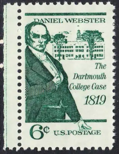 USA Michel 0991 / Scott 1380 postfrisch EINZELMARKE RAND links - 150. Jahrestag des erfolgreichen Abschlusses des Dartmouth-College-Prozesses durch Daniel Webster, Rechtsanwalt und Politiker