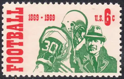 USA Michel 0993 / Scott 1382 postfrisch EINZELMARKE (a3) - 100 Jahre College-Football-Meisterschaften; Footballspieler mit Trainer