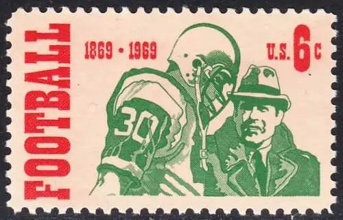 USA Michel 0993 / Scott 1382 postfrisch EINZELMARKE (a4) - 100 Jahre College-Football-Meisterschaften; Footballspieler mit Trainer