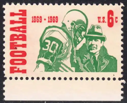 USA Michel 0993 / Scott 1382 postfrisch EINZELMARKE RAND unten - 100 Jahre College-Football-Meisterschaften; Footballspieler mit Trainer