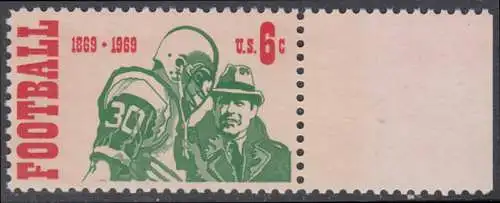 USA Michel 0993 / Scott 1382 postfrisch EINZELMARKE RAND rechts (a1) - 100 Jahre College-Football-Meisterschaften; Footballspieler mit Trainer