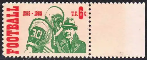 USA Michel 0993 / Scott 1382 postfrisch EINZELMARKE RAND rechts (a2) - 100 Jahre College-Football-Meisterschaften; Footballspieler mit Trainer