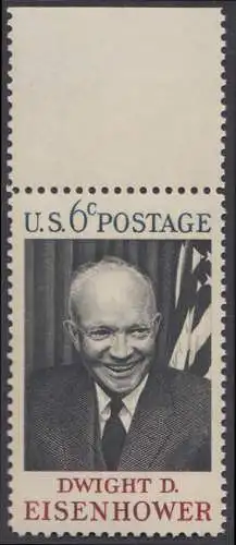 USA Michel 0994 / Scott 1383 postfrisch EINZELMARKE RAND oben (Gumm.beeintr.) - Tod von Dwight David Eisenhower; 34. Präsident