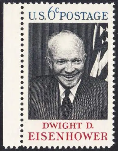 USA Michel 0994 / Scott 1383 postfrisch EINZELMARKE RAND links (Gumm.beeintr.) - Tod von Dwight David Eisenhower; 34. Präsident