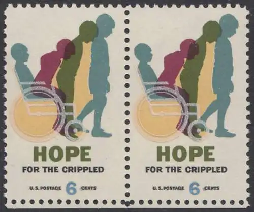 USA Michel 0996 / Scott 1385 postfrisch horiz.PAAR RÄNDER unten (Gumm.beeintr.) - Hilfe für Körperbehinderte