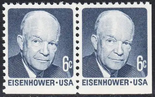USA Michel 1005C / Scott 1393a postfrisch horiz.PAAR (unten ungezähnt) (aus MH) - Berühmte Amerikaner: Dwight David Eisenhower, 34. Präsident