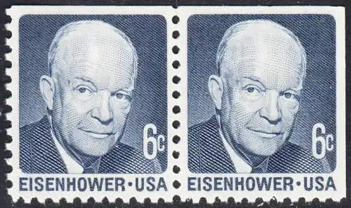 USA Michel 1005C / Scott 1393a postfrisch horiz.PAAR (oben ungezähnt) (aus MH) - Berühmte Amerikaner: Dwight David Eisenhower, 34. Präsident