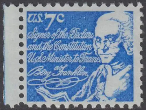 USA Michel 1086 / Scott 1393D postfrisch EINZELMARKE RAND links - Berühmte Amerikaner: Benjamin Franklin, Staatsmann und Schriftsteller 