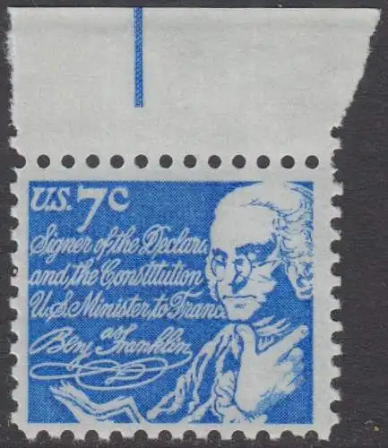 USA Michel 1086 / Scott 1393D postfrisch EINZELMARKE RAND oben - Berühmte Amerikaner: Benjamin Franklin, Staatsmann und Schriftsteller 