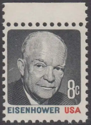 USA Michel 1031 / Scott 1394 postfrisch EINZELMARKE RAND oben - Berühmte Amerikaner: Dwight David Eisenhower (1890-1969), 34. Präsident