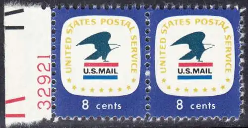 USA Michel 1042 / Scott 1396 postfrisch horiz.PAAR RAND links m/ Platten-# 32921 - Postemblem