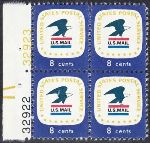 USA Michel 1042 / Scott 1396 postfrisch BLOCK RÄNDER links m/ Platten-# 32922 - Postemblem