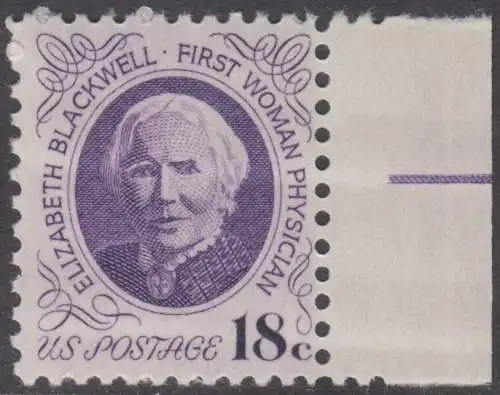 USA Michel 1131 / Scott 1399 postfrisch EINZELMARKE RAND rechts - Berühmte Amerikaner: Elizabeth Blackwell (1821-1910), 1. amerikanische Ärztin für innere Krankheiten