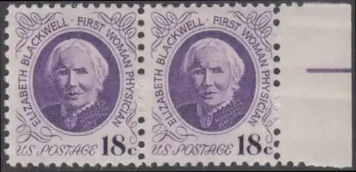 USA Michel 1131 / Scott 1399 postfrisch horiz.PAAR RAND rechts - Berühmte Amerikaner: Elizabeth Blackwell (1821-1910), 1. amerikanische Ärztin für innere Krankheiten
