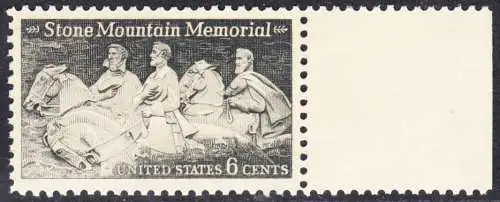 USA Michel 1010 / Scott 1408 postfrisch EINZELMARKE RAND rechts (a2) - Nationales Monumentalrelief in Stone Mountain, GA; Robert E. Lee, Jefferson Davis, „Stonewall“ Jackson