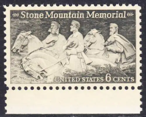 USA Michel 1010 / Scott 1408 postfrisch EINZELMARKE RAND unten (a1) - Nationales Monumentalrelief in Stone Mountain, GA; Robert E. Lee, Jefferson Davis, „Stonewall“ Jackson