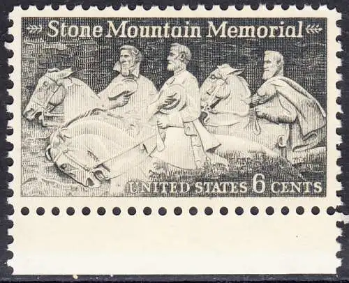 USA Michel 1010 / Scott 1408 postfrisch EINZELMARKE RAND unten (a2) - Nationales Monumentalrelief in Stone Mountain, GA; Robert E. Lee, Jefferson Davis, „Stonewall“ Jackson