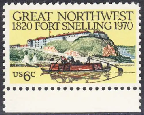 USA Michel 1011 / Scott 1409 postfrisch EINZELMARKE RAND unten - Fort Snelling, Minnesota.; altes Flussboot