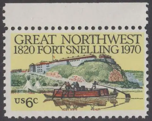 USA Michel 1011 / Scott 1409 postfrisch EINZELMARKE RAND oben - Fort Snelling, Minnesota.; altes Flussboot