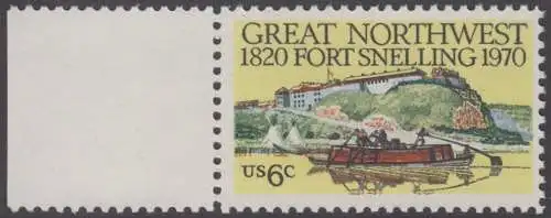 USA Michel 1011 / Scott 1409 postfrisch EINZELMARKE RAND links (a1) - Fort Snelling, Minnesota.; altes Flussboot