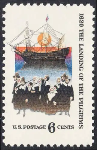 USA Michel 1022 / Scott 1420 postfrisch EINZELMARKE (a1) - 350. Jahrestag der Ankunft der „Mayflower“ und der Gründung der Massachusetts-Kolonie; Gruppe der 102 „Pilgerväter“ bei ihrer Ankunft in Nordamerika