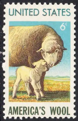 USA Michel 1025 / Scott 1423 postfrisch EINZELMARKE (a2) - 450. Jahrestag der Einfuhr von Schafen: Beginn der Wollindustrie; Mutterschaf mir Lamm