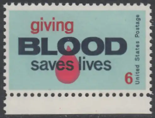 USA Michel 1027 / Scott 1425 postfrisch EINZELMARKE RAND unten (a2) - „Blutspenden rettet Leben.“; Blutstropfen