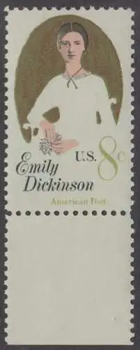 USA Michel 1048 / Scott 1436 postfrisch EINZELMARKE RAND unten (Gumm.beeintr.) - Emily E. Dickinson (1830-1886), Dichterin