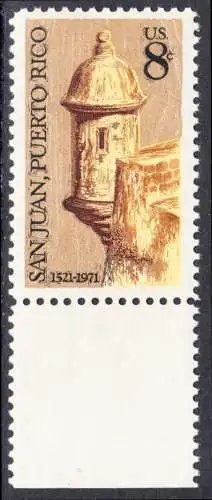 USA Michel 1049 / Scott 1437 postfrisch EINZELMARKE RAND unten (a3) - 450 Jahre San Juan, Puerto Rico; Wachturm der El-Morro-Festung
