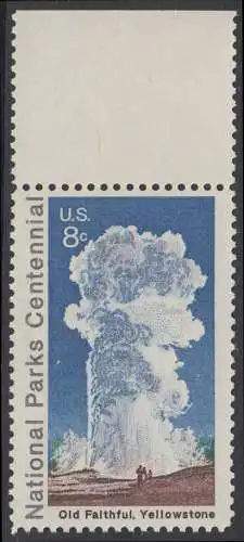 USA Michel 1060 / Scott 1453 postfrisch EINZELMARKE RAND oben (a2) (Gumm.beeintr.) - 100 Jahre Nationalparks: Yellowstone-Nationalpark; Old-Faithful-Geysir