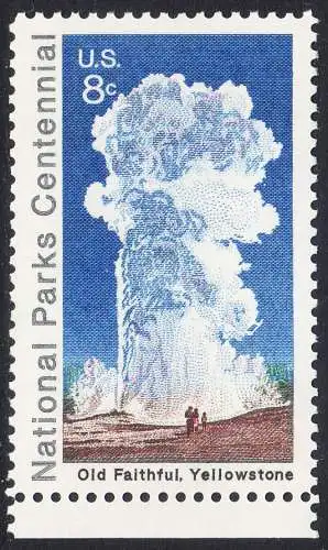 USA Michel 1060 / Scott 1453 postfrisch EINZELMARKE RAND unten (a2) - 100 Jahre Nationalparks: Yellowstone-Nationalpark; Old-Faithful-Geysir