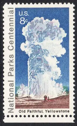 USA Michel 1060 / Scott 1453 postfrisch EINZELMARKE RAND unten (a3) - 100 Jahre Nationalparks: Yellowstone-Nationalpark; Old-Faithful-Geysir