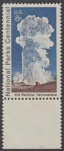 USA Michel 1060 / Scott 1453 postfrisch EINZELMARKE RAND unten (Gumm.beeintr.) - 100 Jahre Nationalparks: Yellowstone-Nationalpark; Old-Faithful-Geysir
