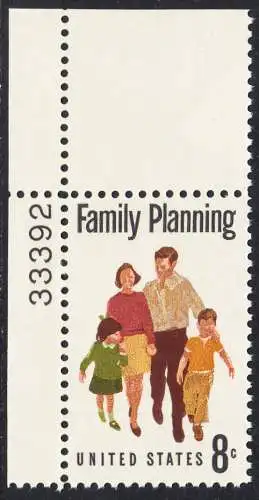 USA Michel 1061 / Scott 1455 postfrisch EINZELMARKE ECKRAND oben links m/ Platten-# 33923 - Familienplanung