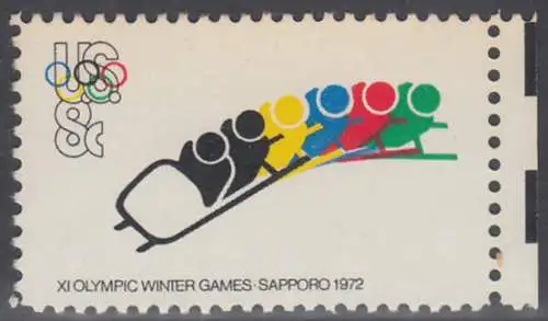 USA Michel 1075 / Scott 1461 postfrisch EINZELMARKE RAND rechts (a2) - Olympische Spiele 1972, Sapporo und München; Bobsport