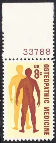 USA Michel 1084 / Scott 1469 postfrisch EINZELMARKE RAND oben m/ Platten-# 33788 - 75 Jahre Amerikanische Osteologen-Vereinigung; Silhouetten menschlicher Gestalten 