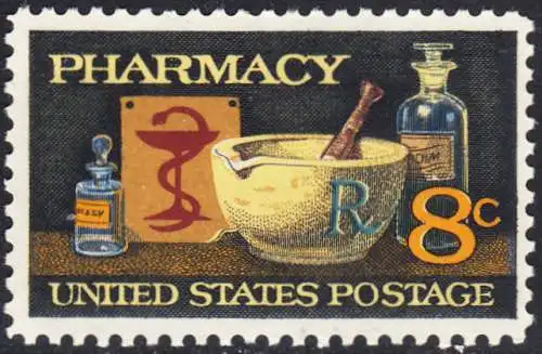 USA Michel 1089 / Scott 1473 postfrisch EINZELMARKE (a2) - 120 Jahre Amerikanische Pharmazeutische Vereinigung; Mörser, Medizinflaschen, Hygeiabild  