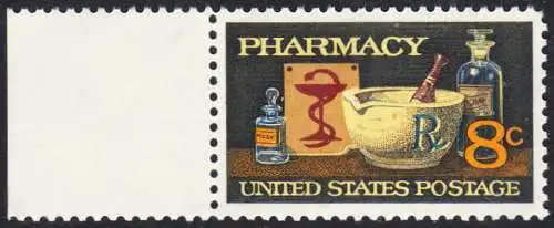USA Michel 1089 / Scott 1473 postfrisch EINZELMARKE RAND links (a2) - 120 Jahre Amerikanische Pharmazeutische Vereinigung; Mörser, Medizinflaschen, Hygeiabild  