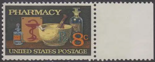 USA Michel 1089 / Scott 1473 postfrisch EINZELMARKE RAND rechts  - 120 Jahre Amerikanische Pharmazeutische Vereinigung; Mörser, Medizinflaschen, Hygeiabild  