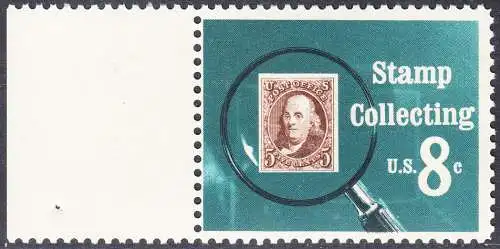 USA Michel 1090 / Scott 1474 postfrisch EINZELMARKE RAND links  (a3) - Briefmarkensammeln; USA MiNr. 1 unter der Lupe